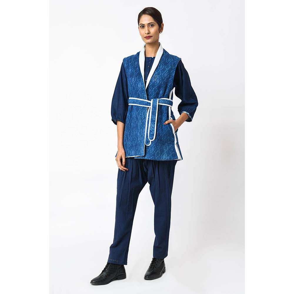 JAYATI GOENKA Printed Blueberry Jacket with Belt (Set of 2)
