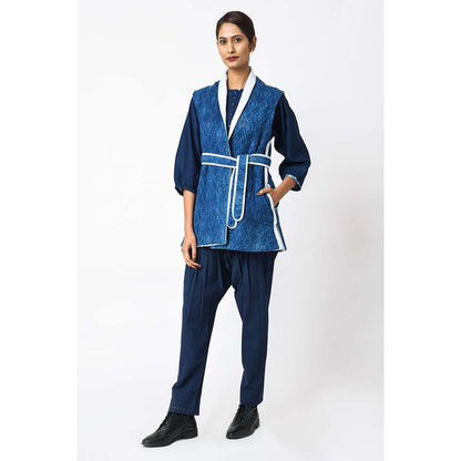 JAYATI GOENKA Printed Blueberry Jacket with Belt (Set of 2)