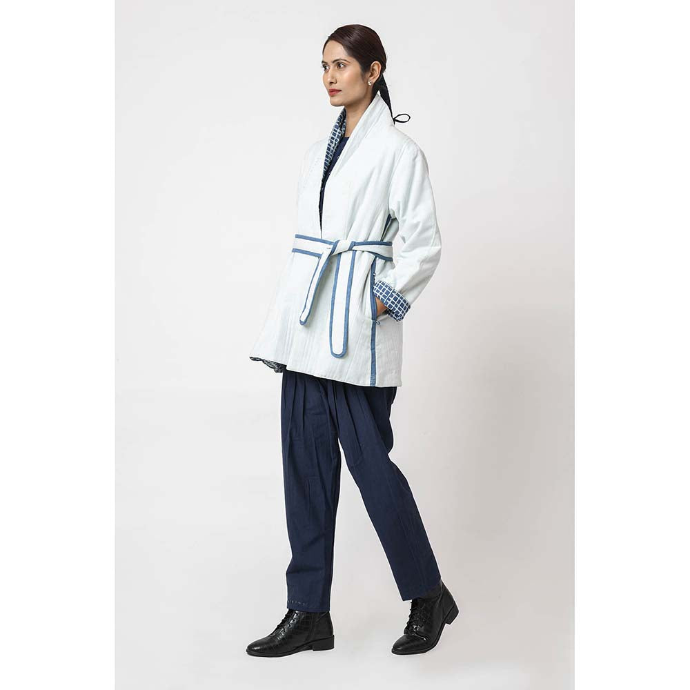 JAYATI GOENKA Solid Sky Jacket with Belt (Set of 2)