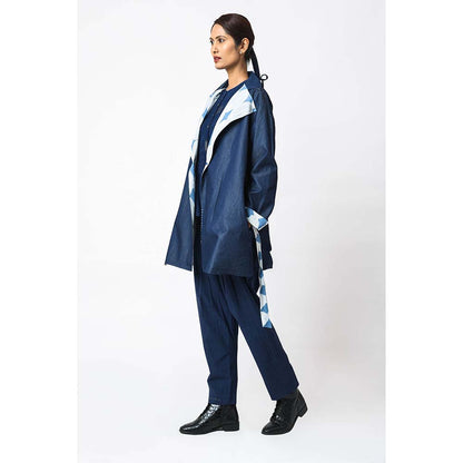 JAYATI GOENKA Solid Denim Reversible Jacket with Belt (Set of 2)