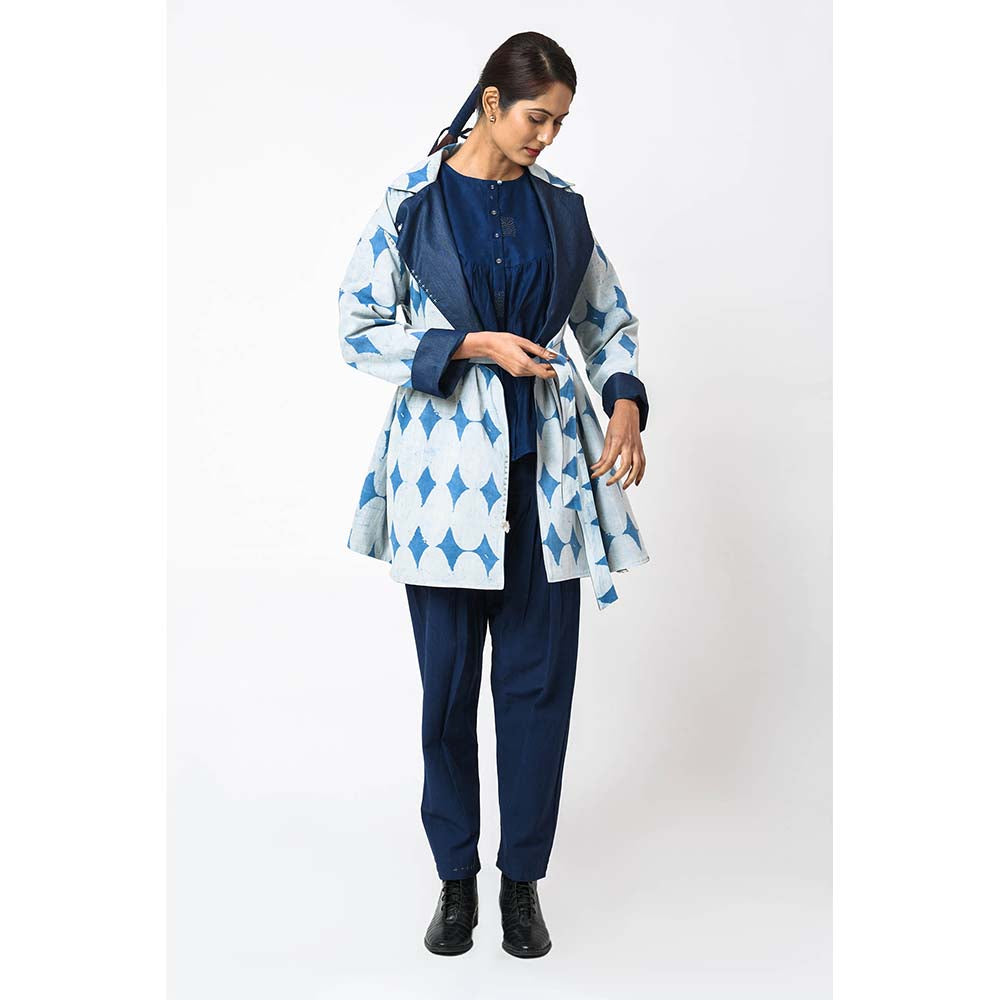 JAYATI GOENKA Solid Denim Reversible Jacket with Belt (Set of 2)