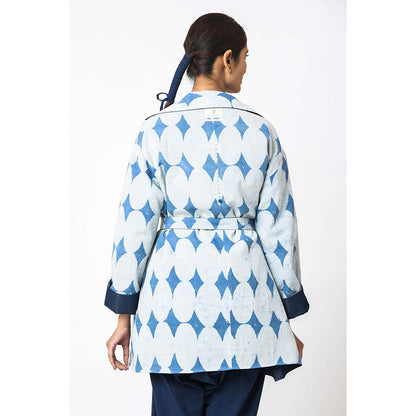 JAYATI GOENKA Solid Denim Reversible Jacket with Belt (Set of 2)