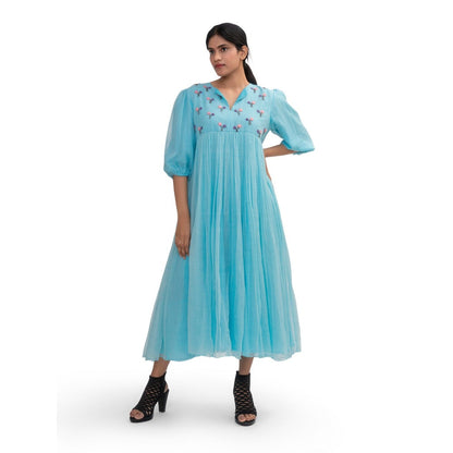Journal By Pranay Sky Blue Gathered Maxi Dress