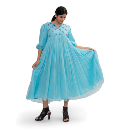 Journal By Pranay Sky Blue Gathered Maxi Dress