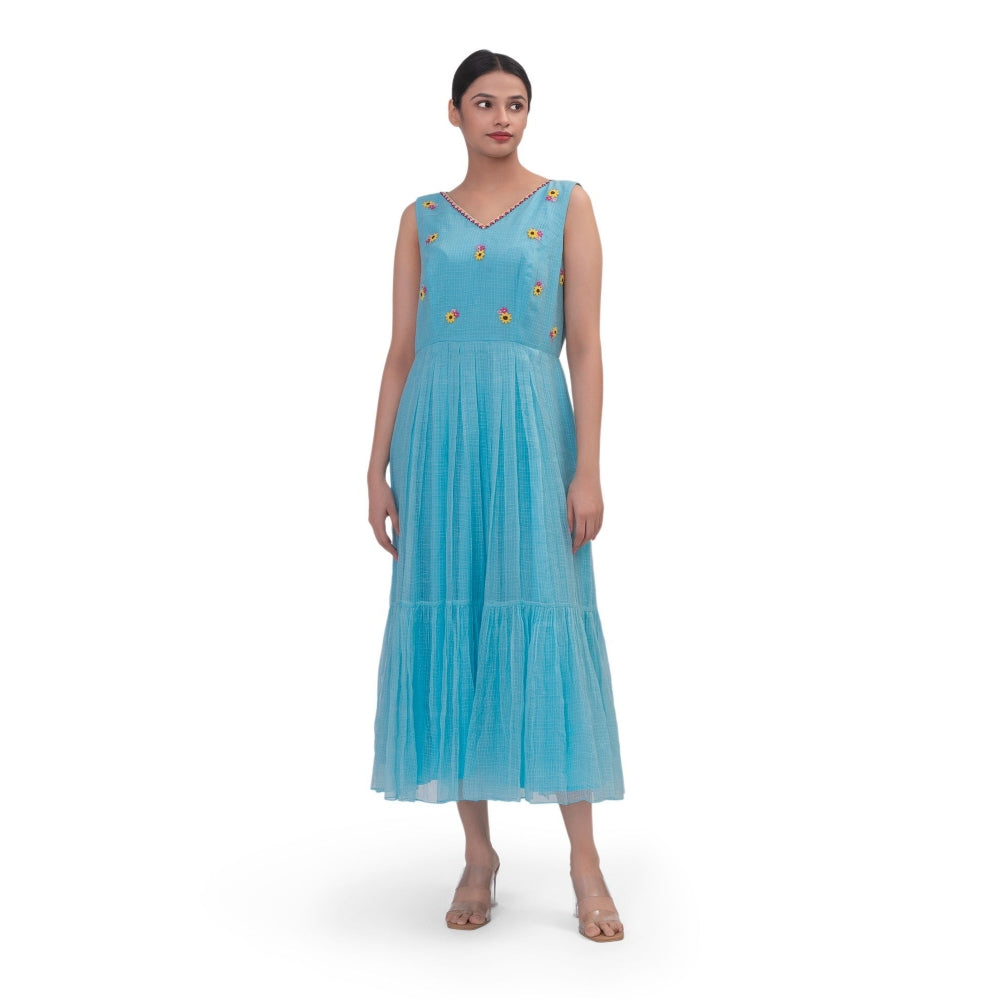 Journal By Pranay Sky Blue Pleated Maxi Dress
