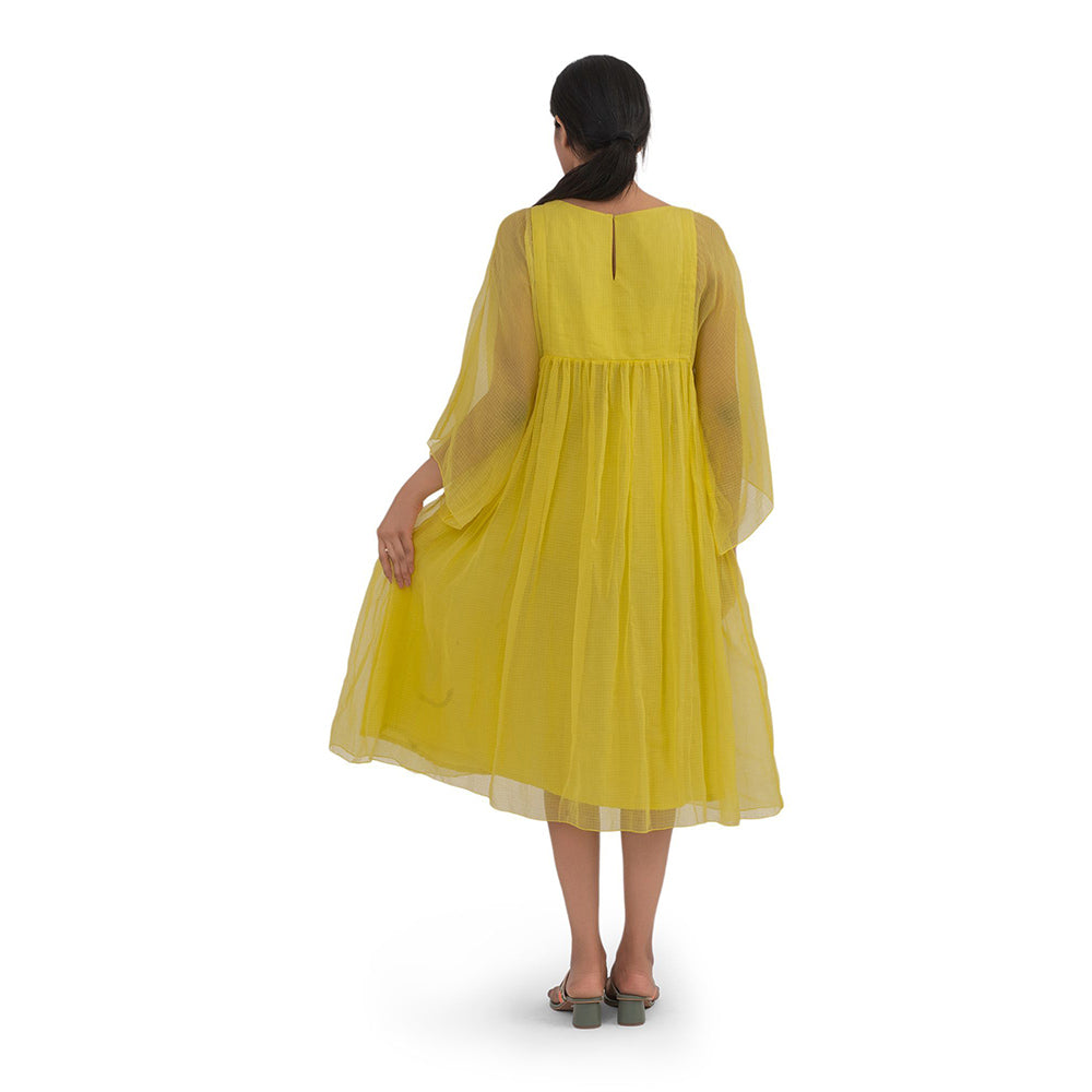 Journal By Pranay Yellow Gathered Floral Print Midi Dress