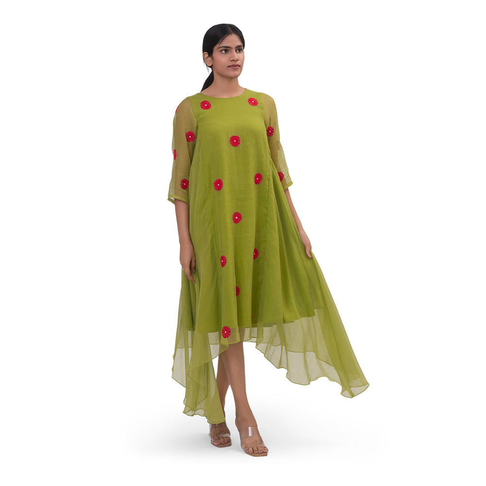 Journal By Pranay Green Side Gathered Wings Midi Dress