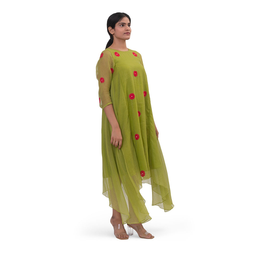 Journal By Pranay Green Side Gathered Wings Midi Dress
