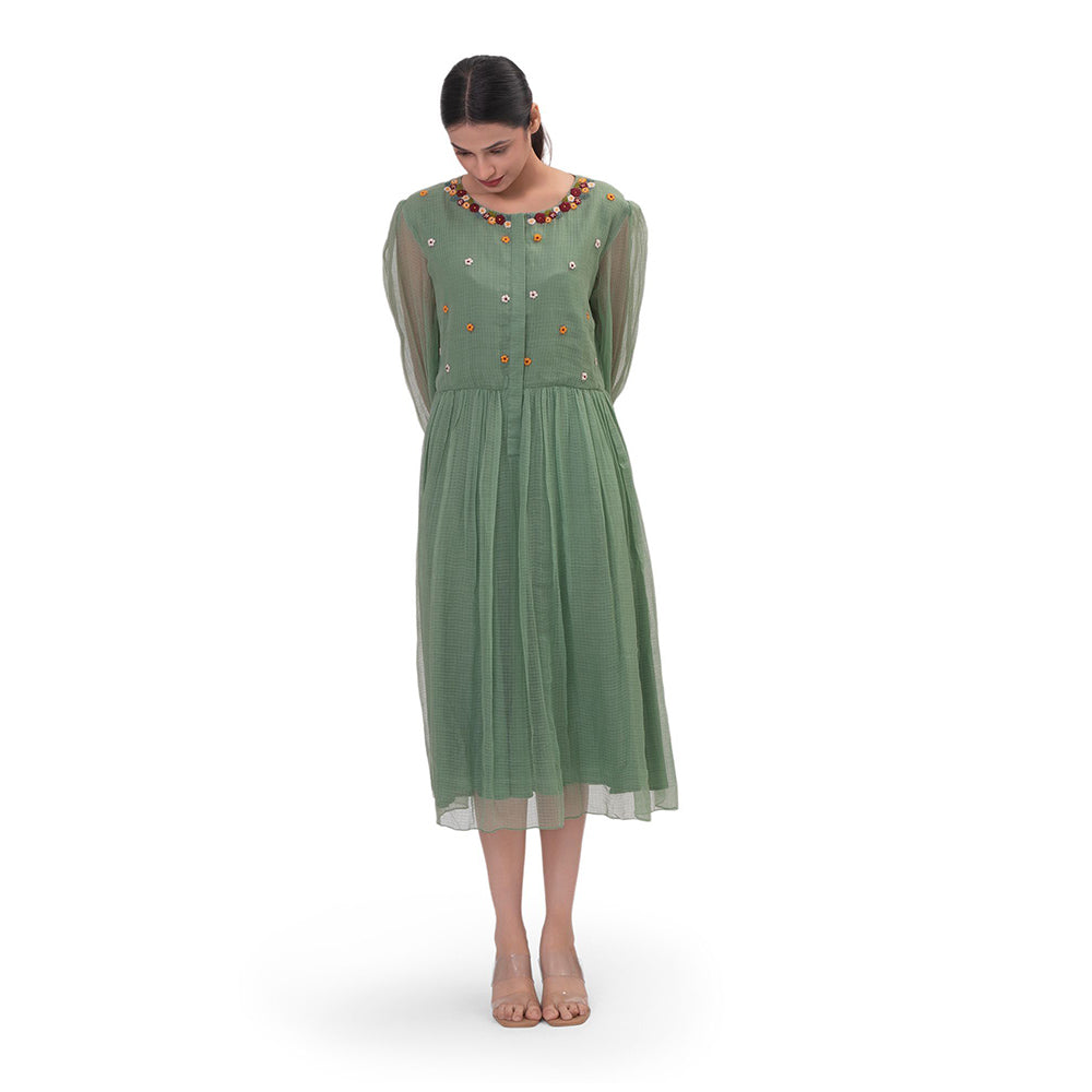 Journal By Pranay Green Gathered Midi Dress