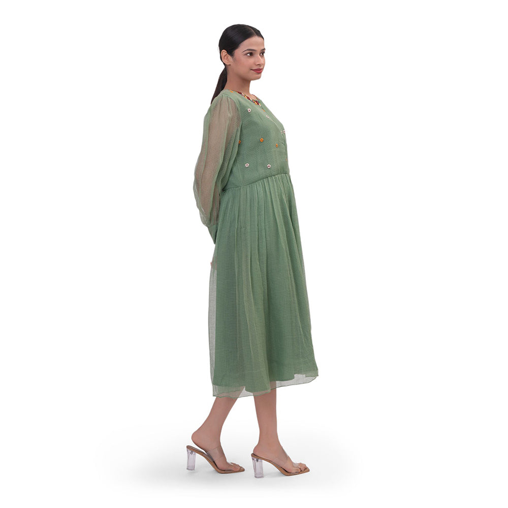 Journal By Pranay Green Gathered Midi Dress