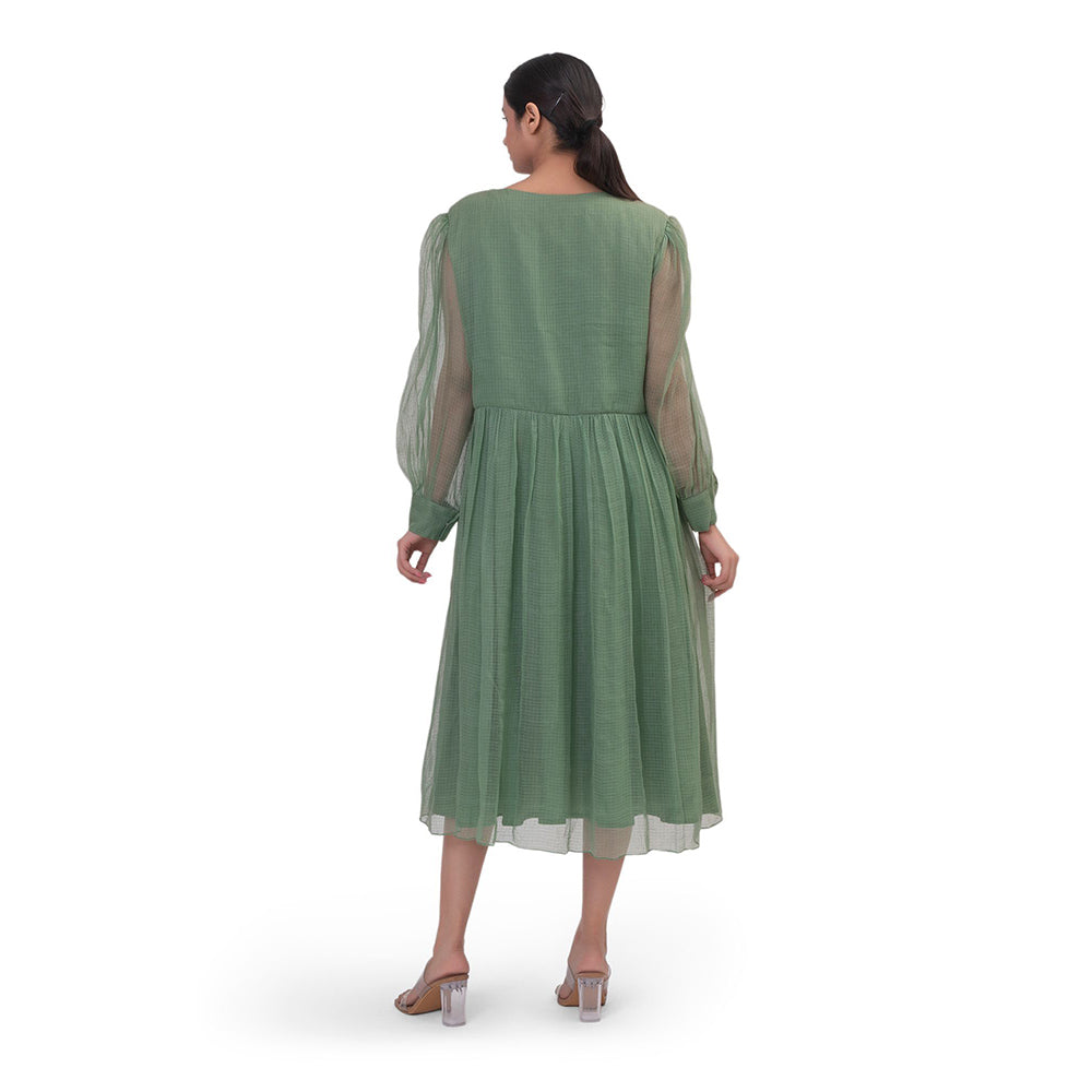 Journal By Pranay Green Gathered Midi Dress
