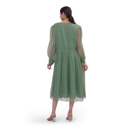 Journal By Pranay Green Gathered Midi Dress