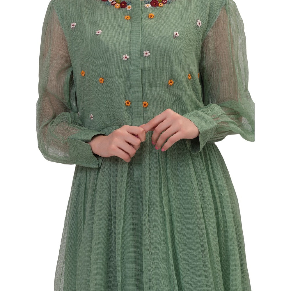 Journal By Pranay Green Gathered Midi Dress