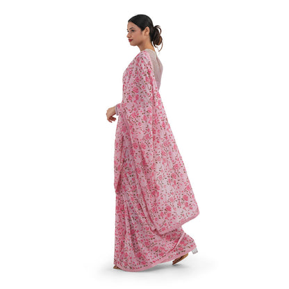 Journal By Pranay Pastel Pink Floral Saree With Stitched Blouse