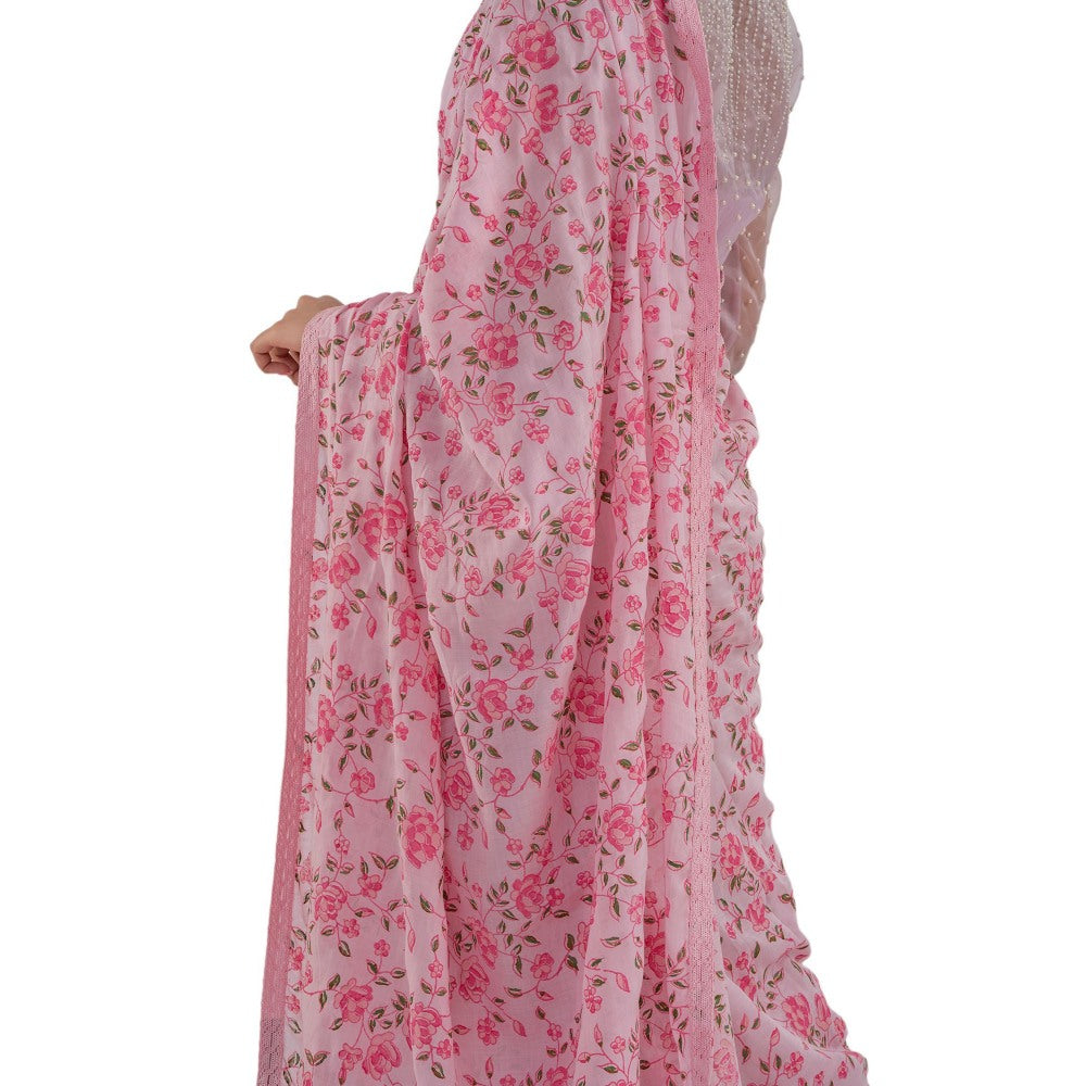 Journal By Pranay Pastel Pink Floral Saree With Stitched Blouse
