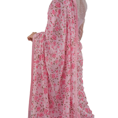 Journal By Pranay Pastel Pink Floral Saree With Stitched Blouse