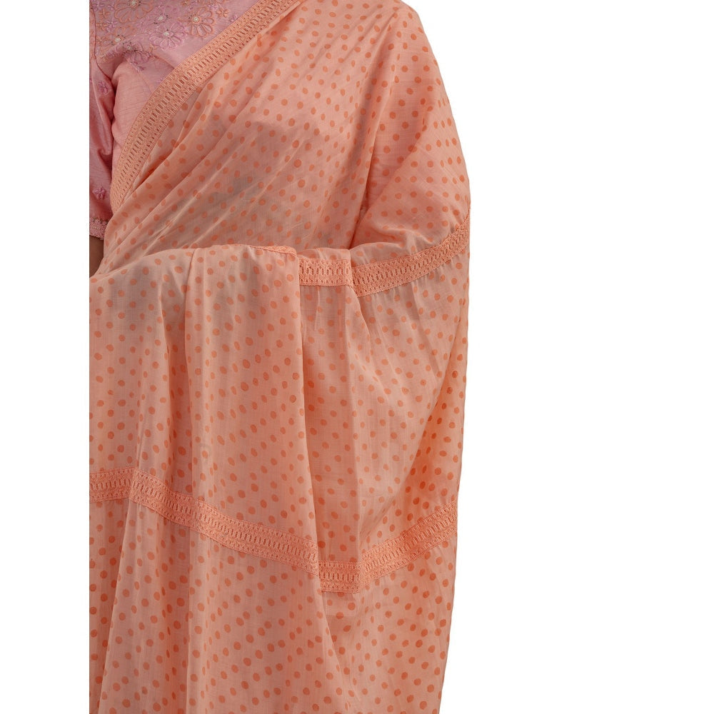 Journal By Pranay Peach Polka Muslin Silk Saree With Stitched Blouse