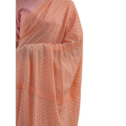 Journal By Pranay Peach Polka Muslin Silk Saree With Stitched Blouse