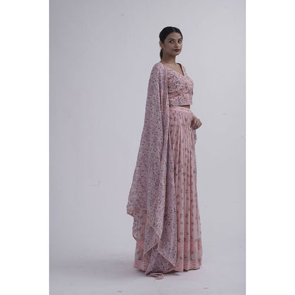 Journal By Pranay Pink Floral Lehenga With Choli & Dupatta (Set of 3)