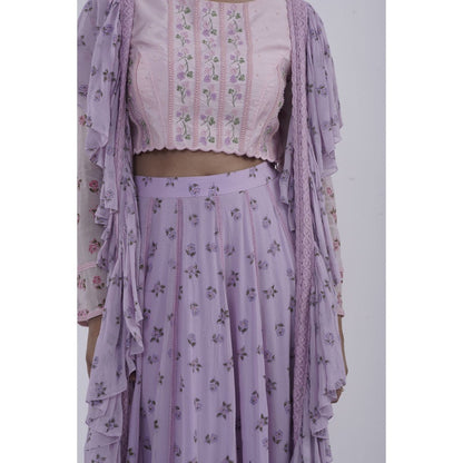 Journal By Pranay Lavender Floral Lace Panelled Lehenga With Choli & Dupatta (Set of 3)