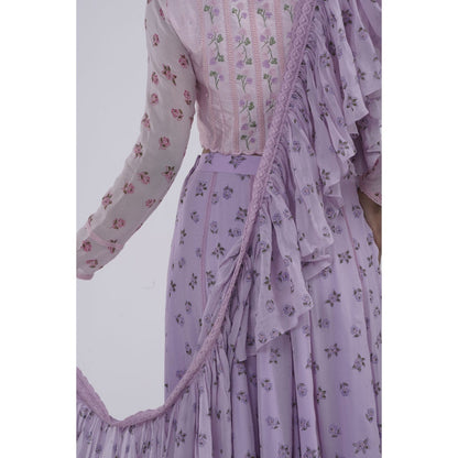 Journal By Pranay Lavender Floral Lace Panelled Lehenga With Choli & Dupatta (Set of 3)