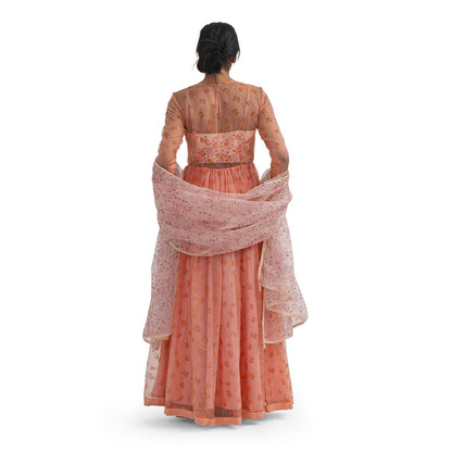Journal By Pranay Peach Floral Anarkali Kurta With Dupatta (Set of 2)