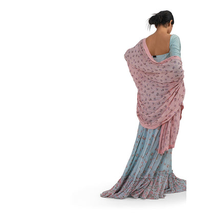 Journal By Pranay Pastel Blue Embroidered Printed Lehenga With Choli & Dupatta (Set of 3)
