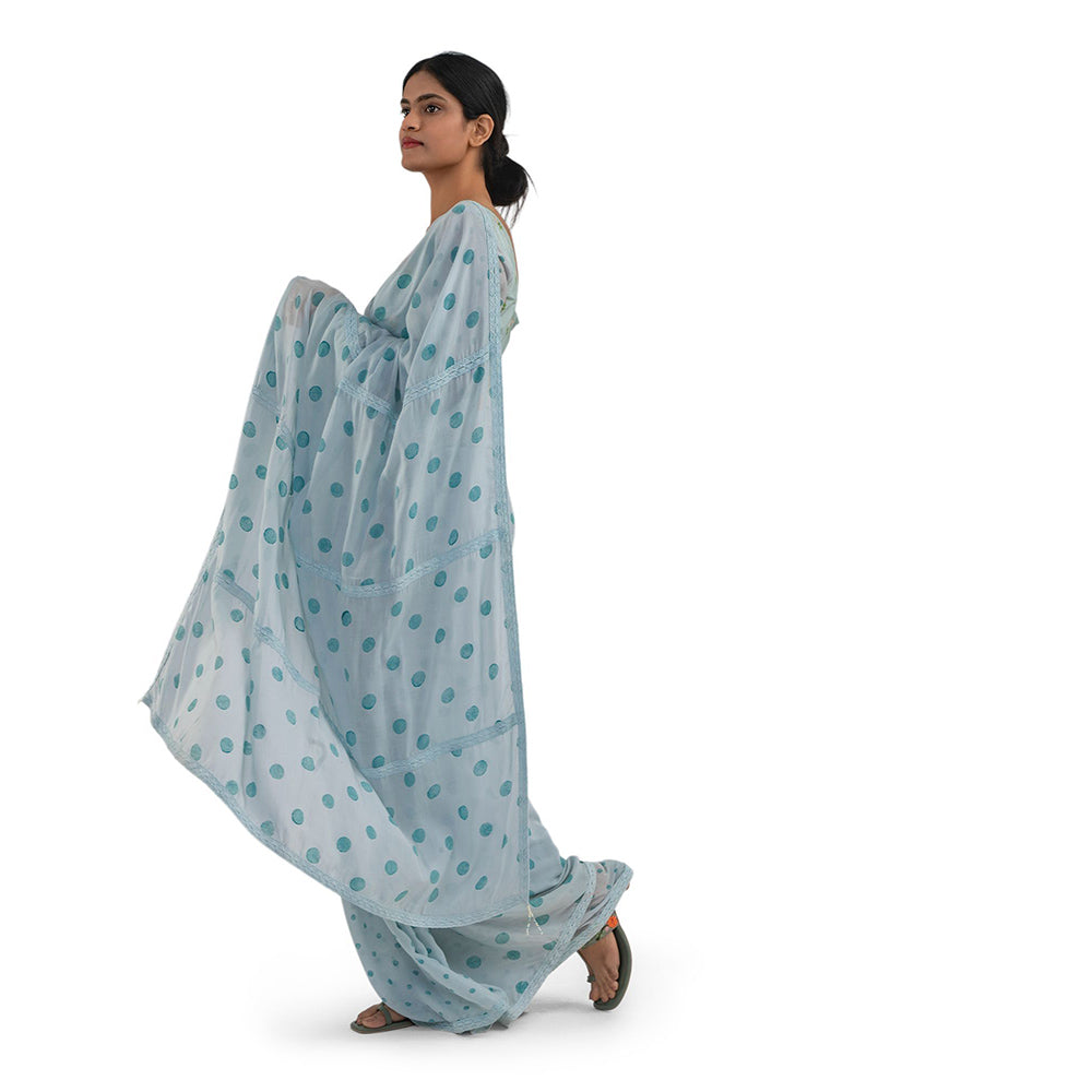 Journal By Pranay Pastel Blue Polka Muslin Silk Saree With Stitched Blouse
