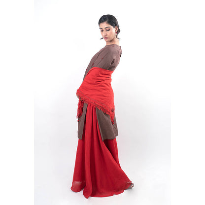 Journal By Pranay Brown Zainab Kurta with Palazzo and Scarf (Set of 3)