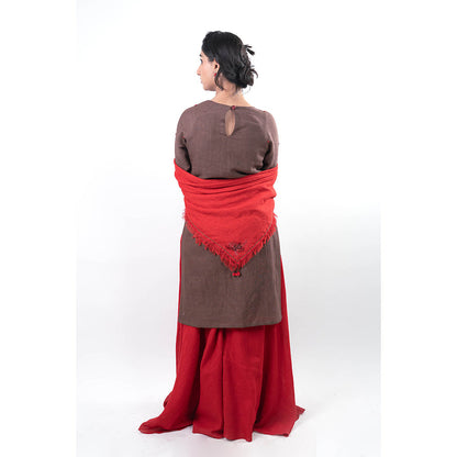 Journal By Pranay Brown Zainab Kurta with Palazzo and Scarf (Set of 3)