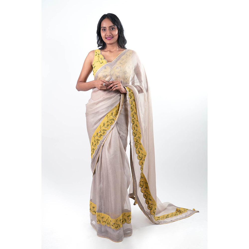 Journal By Pranay Grey Gulsima Embroidered Saree with Stitched Blouse