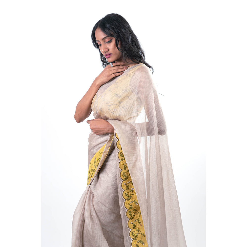 Journal By Pranay Grey Gulsima Embroidered Saree with Stitched Blouse