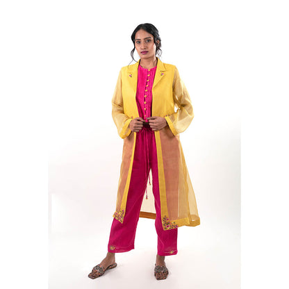 Journal By Pranay Pink Bahaar Embroidered Jacket with Top and Pant (Set of 3)