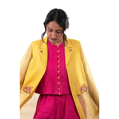Journal By Pranay Pink Bahaar Embroidered Jacket with Top and Pant (Set of 3)