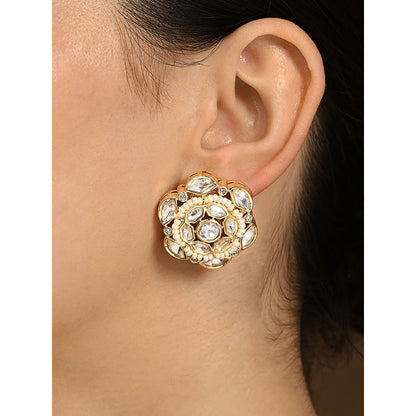 Joules By Radhika White Shimmery Polki Stud Earrings