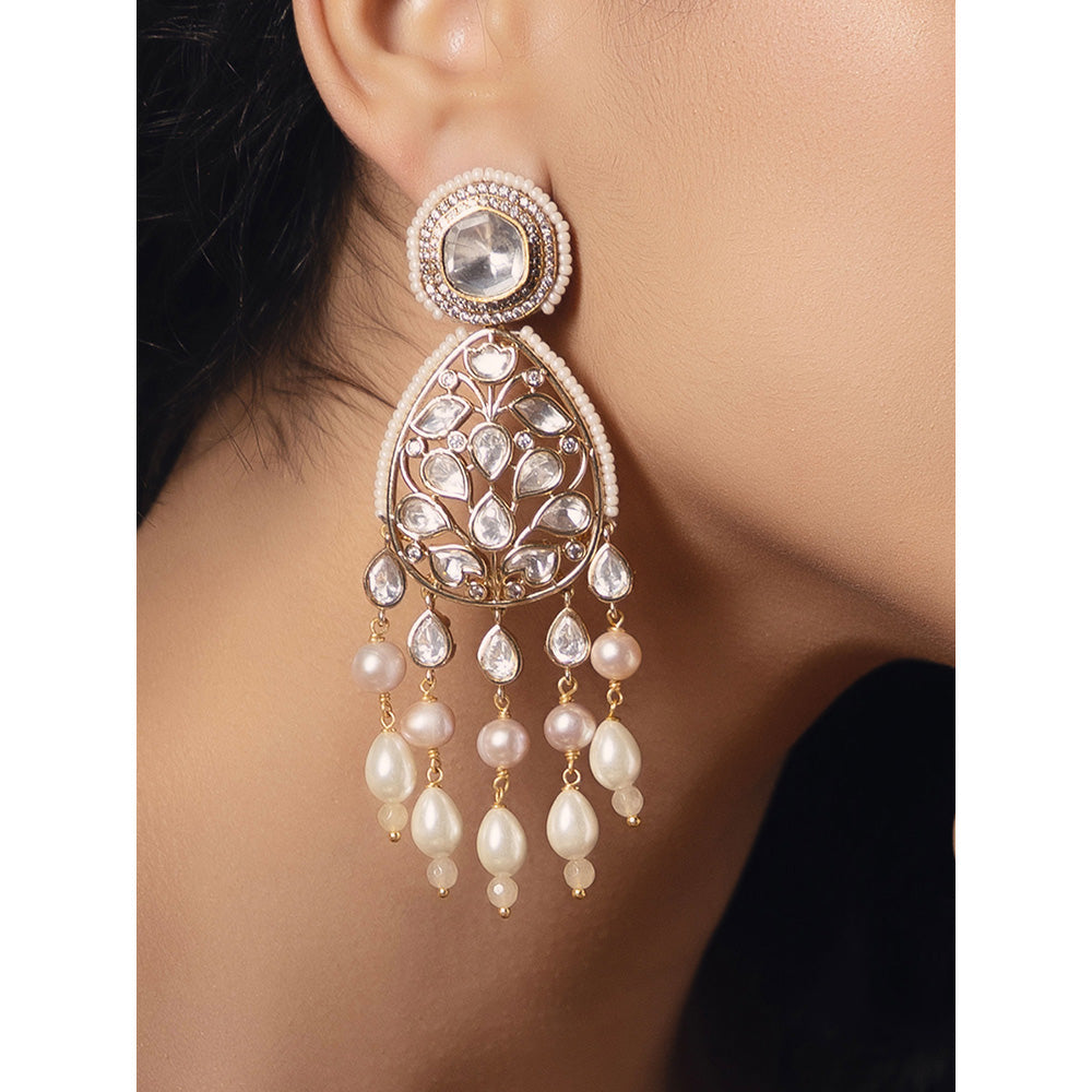 Joules By Radhika White Polki-Pearl Radiant Gold Earrings