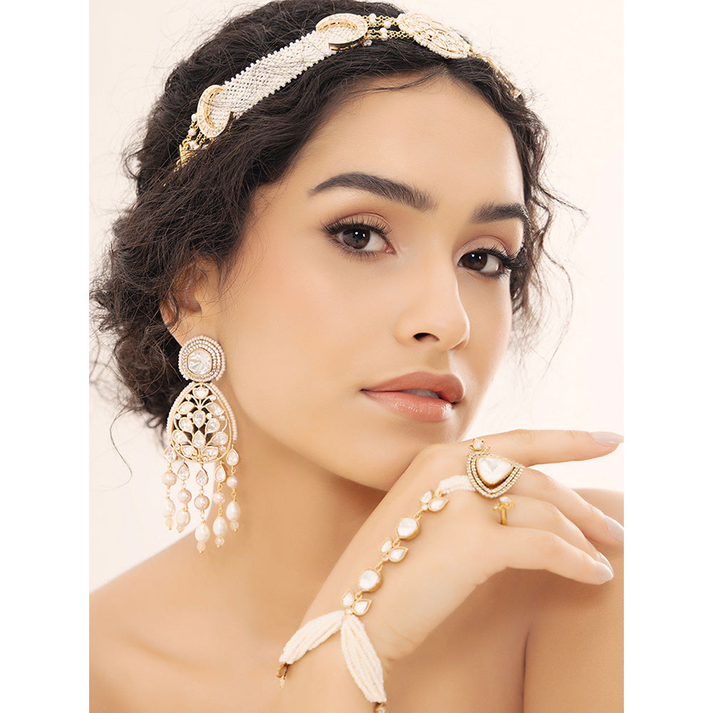 Joules By Radhika White Polki-Pearl Radiant Gold Earrings