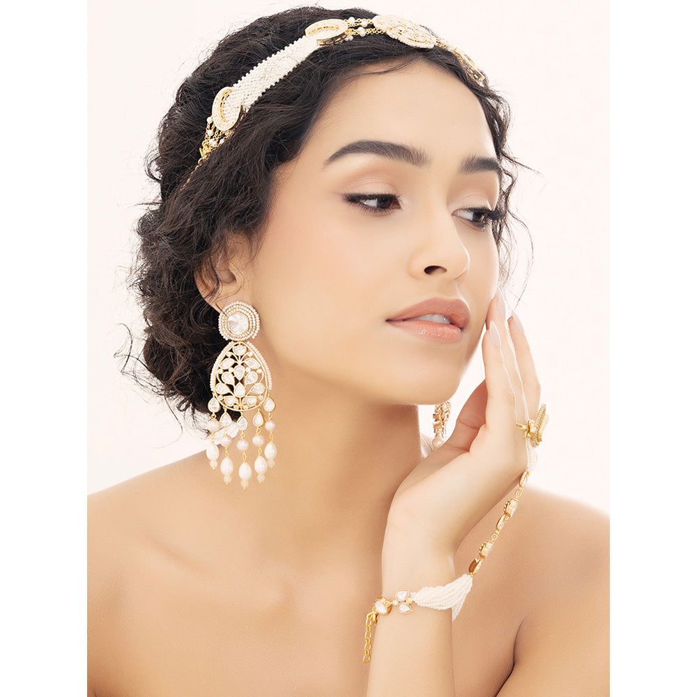 Joules By Radhika White Polki-Pearl Radiant Gold Earrings