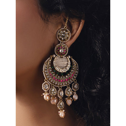 Joules By Radhika Multi-Color Polki-Pearl Glamorous Gold Earrings