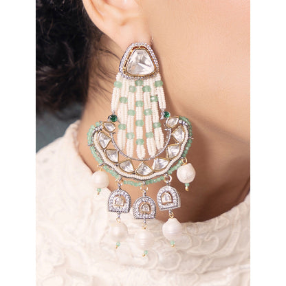 Joules By Radhika White Polki-Pearl Elegant White Green Earrings