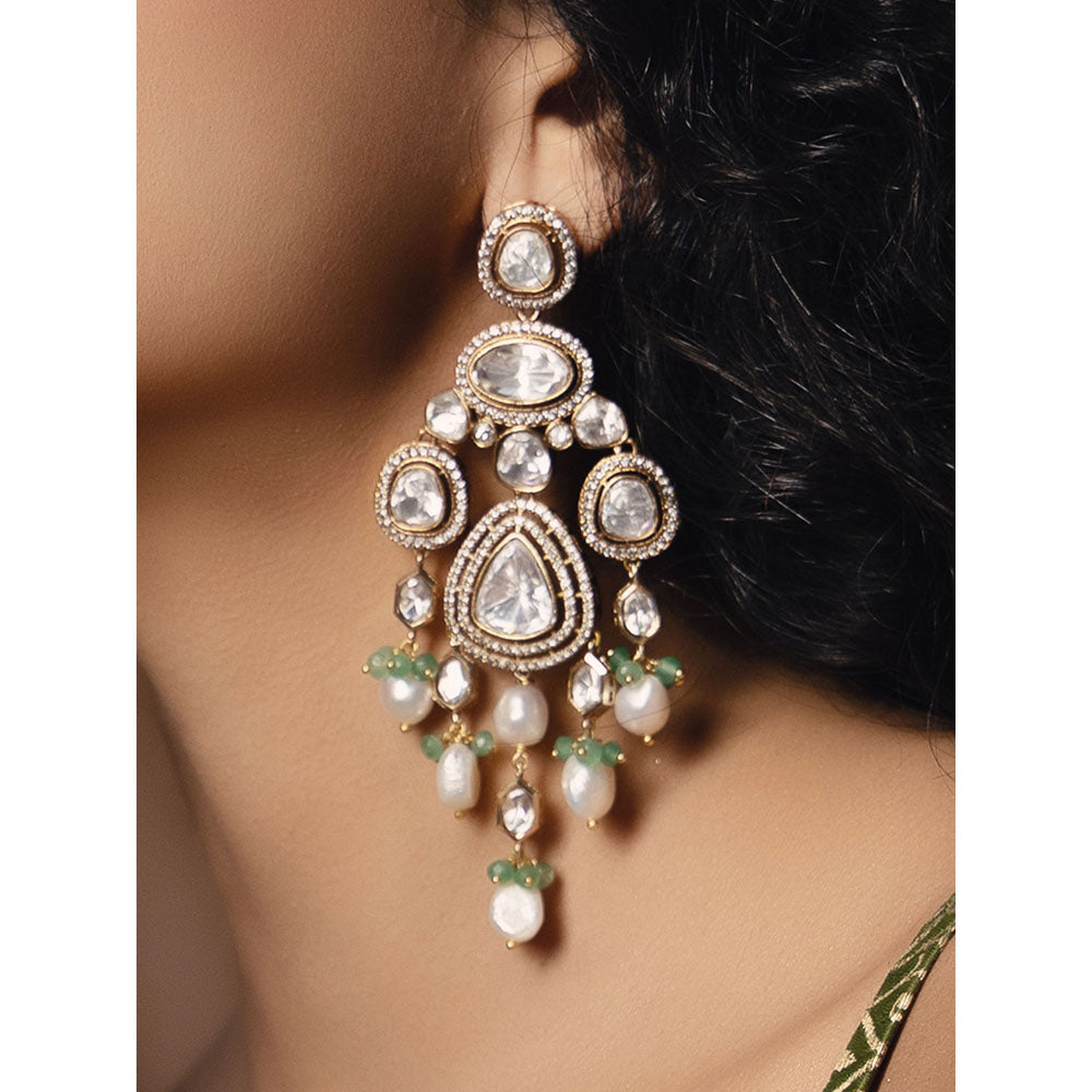 Joules By Radhika Polki-Pearl Green and White Earrings