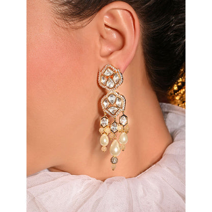 Joules By Radhika Gleamful White Golden Dangler Earrings