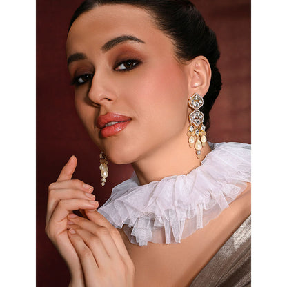 Joules By Radhika Gleamful White Golden Dangler Earrings