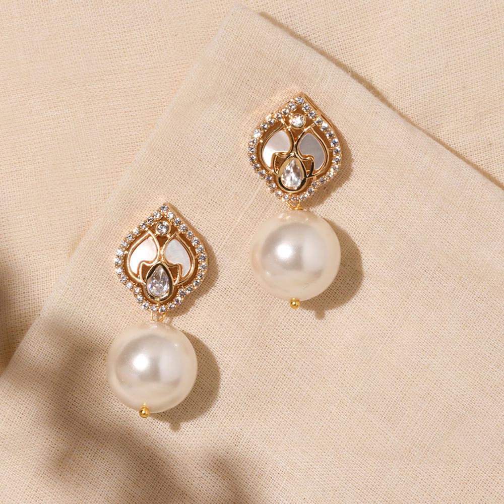 Joules By Radhika Opulent White Pearl Drop Earrings