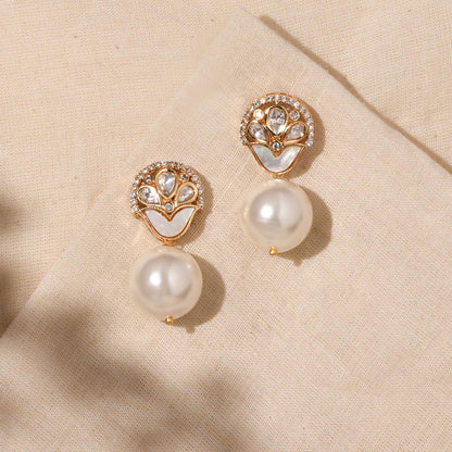 Joules By Radhika Ethereal White Pearl Drop Earrings