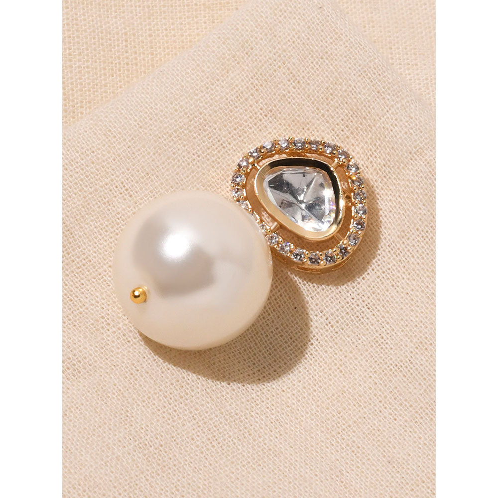 Joules By Radhika Kundan White Pearl Drop Earrings