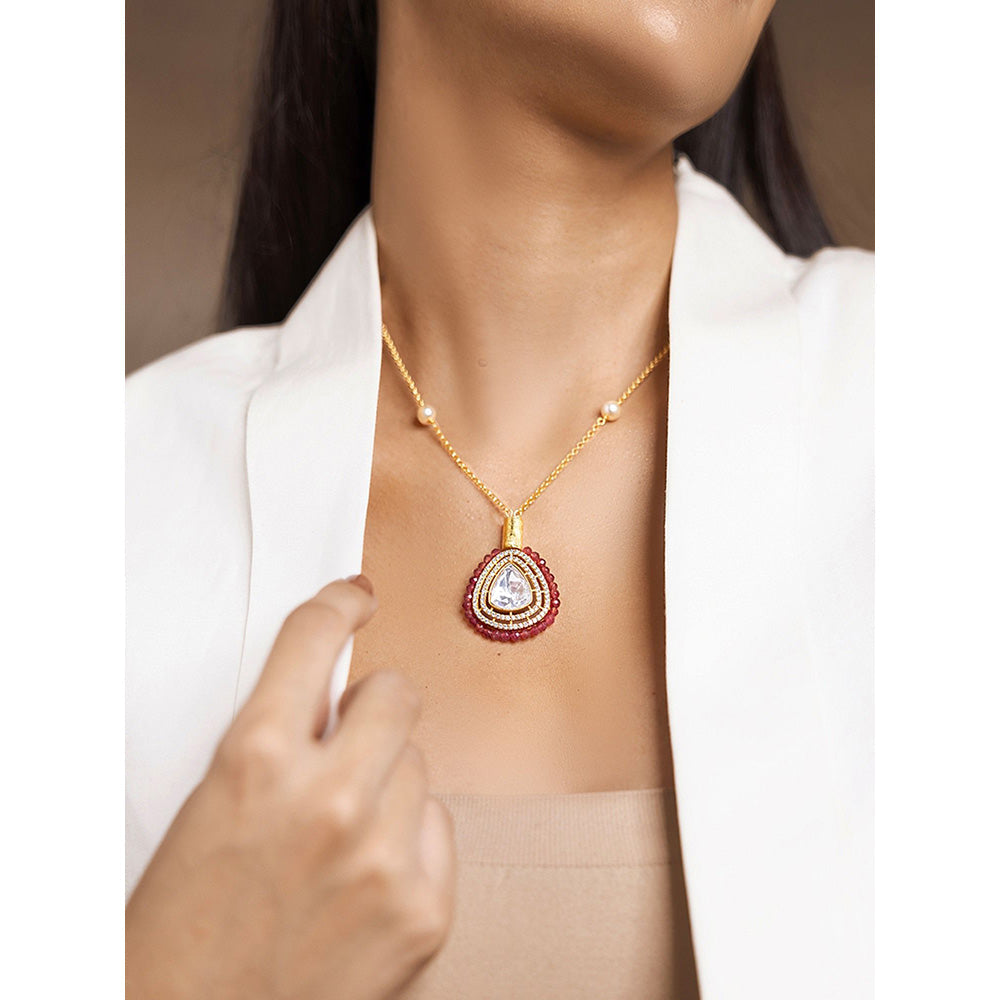 Joules By Radhika Grand Red and White Stone Necklace