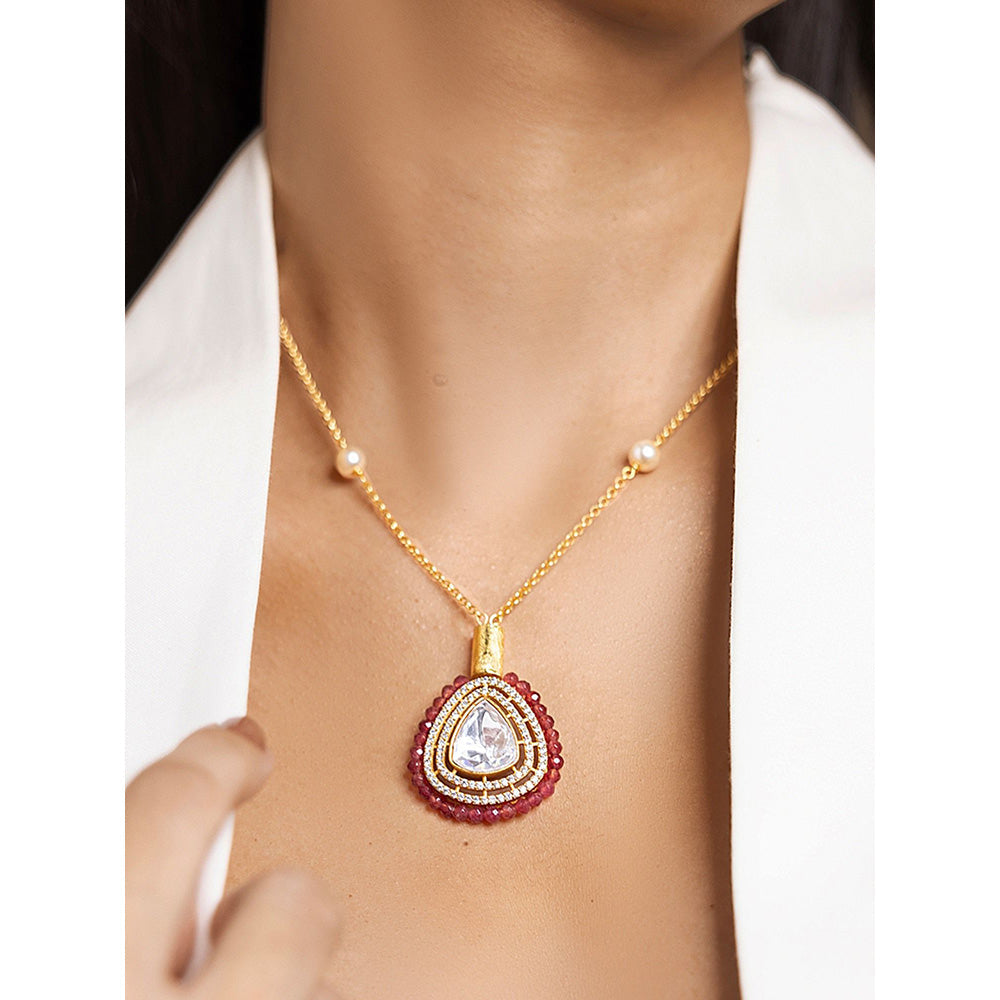 Joules By Radhika Grand Red and White Stone Necklace