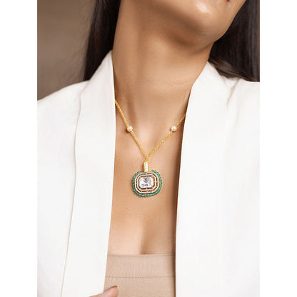 Joules By Radhika Ornate Green and White Stone Necklace