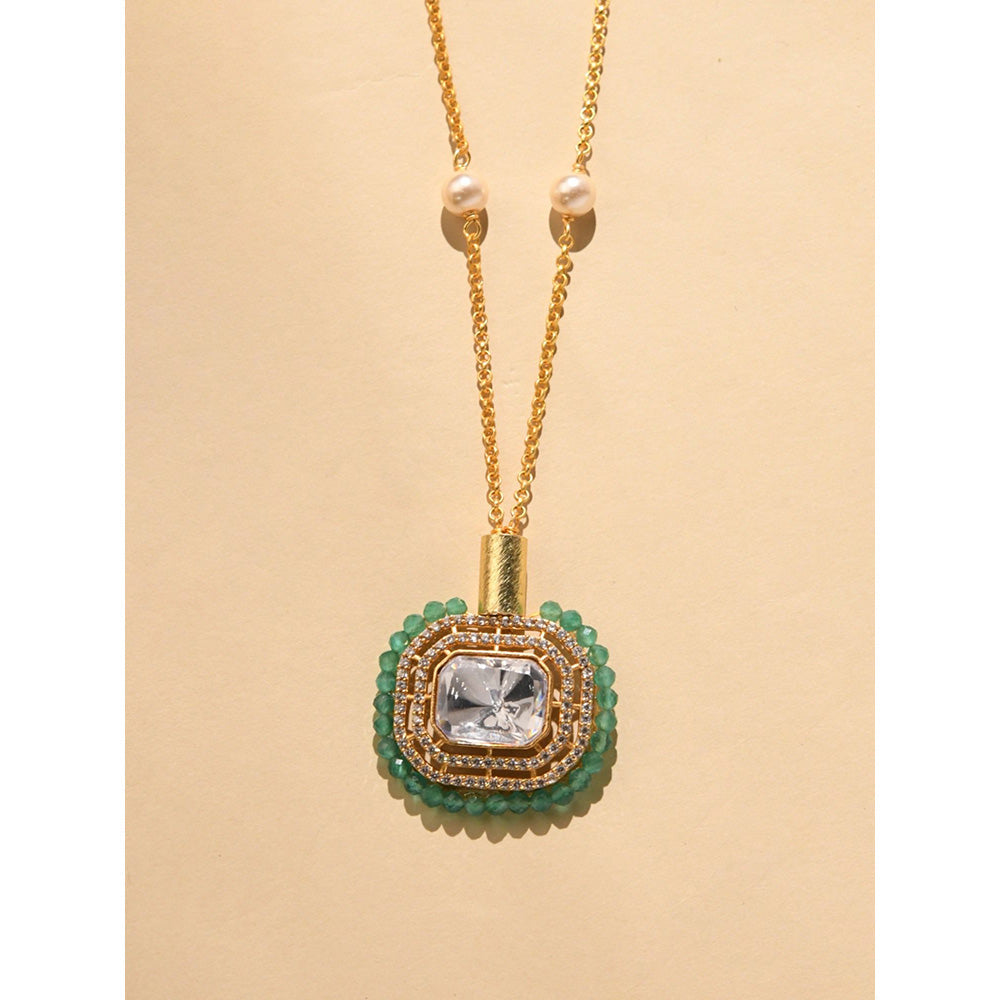 Joules By Radhika Ornate Green and White Stone Necklace